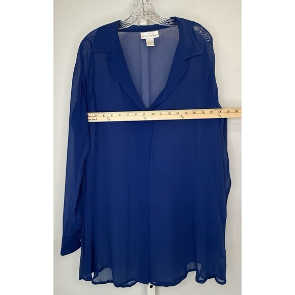 Soft Surroundings Women’s PL 100% Silk Sheer Blouse Top Royal Blue Long Sleeve - Picture 4 of 7